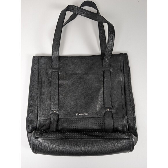 b. makowsky Handbags - B. Makowsky Leather Handbag Black Large Interior and Exterior Pockets Snap
